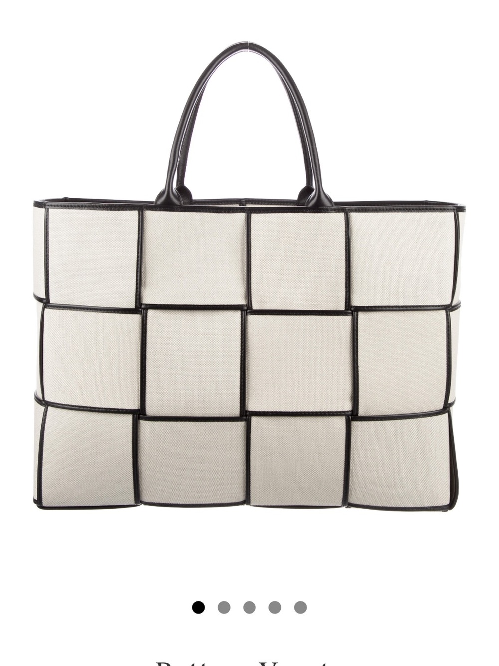 Bottega Veneta Canvas Intrecciato Arco Tote with Black Trim